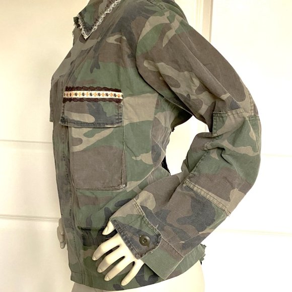 VINTAGE RILEY GREEN CAMO COTTON COMBAT JACKET SIZE: M / L - Picture 4 of 9